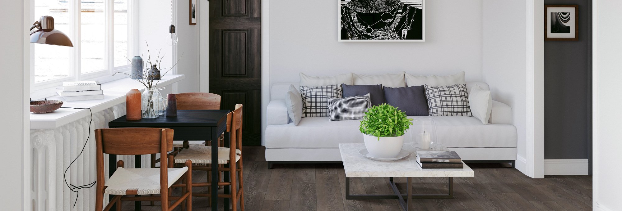 living room with laminate flooring from The Furniture Store in the Brighton, MI area